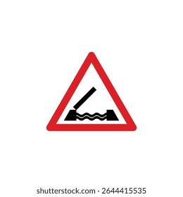 Opening bridge triangle road sign isolated on white background. Reflective traffic sign symbol modern, simple, vector, icon for website design, mobile app, ui. Vector Illustration