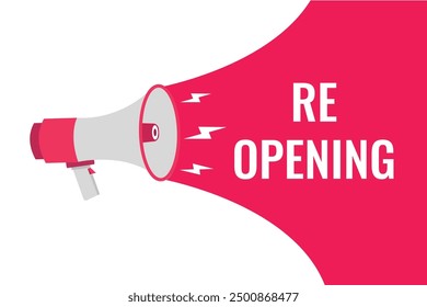 re opening button, banner, label, template for website. re opening text with colorful megaphone icon

