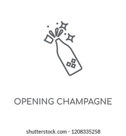 Opening Champagne Bottle linear icon. Opening Champagne Bottle concept stroke symbol design. Thin graphic elements vector illustration, outline pattern on a white background, eps 10.