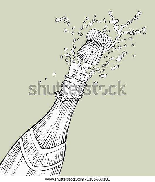 Opening Champagne Bottle Popping Vector Outlines Stock Vector (Royalty ...