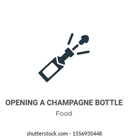 Opening a champagne bottle vector icon on white background. Flat vector opening a champagne bottle icon symbol sign from modern food collection for mobile concept and web apps design.