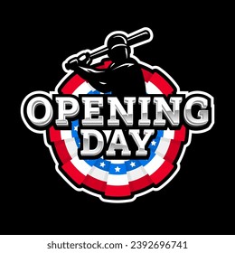 Opening day, baseball logo on a dark background.