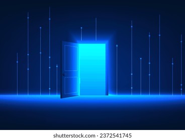 Opening the door to enter the world of technology There are connecting lines on the back. Referring to the use of technology to access information, learn, and find important information.