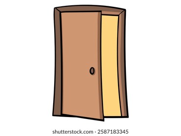 Opening door front view colored doodle vector illustration. Isolated on white background