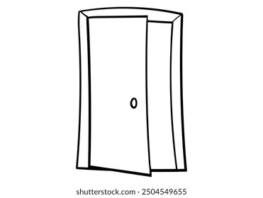 Opening door front view hand drawn outline vector illustration. Isolated on white background