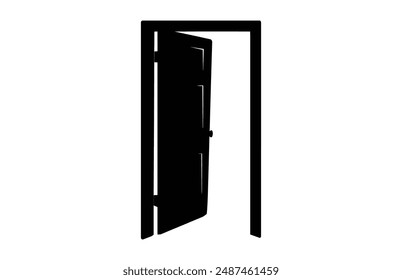 Vector de puerta de apertura negro Silueta, Clipart de silueta de puerta abierta aislado sobre un fondo blanco