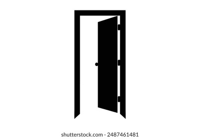 Opening Door Vector black Silhouette, Open Door Silhouette Clipart isolated on a white background