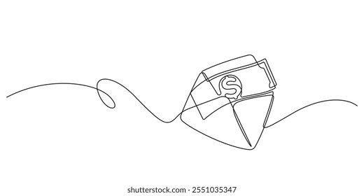 opening envelope money banknotes one line drawing continuous,wages,salary bonus business and finance concept