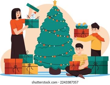 Opening Gift Flat Illustration Background