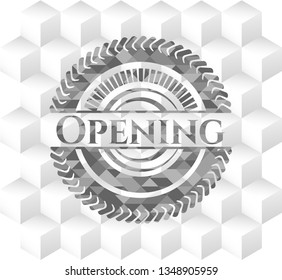 Opening grey emblem with cube white background