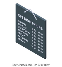 Opening hours mall icon isometric vector. Anytime working. Retail closed