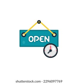 Iconos planos de tablero de anuncios de horarios de apertura. Ilustración vectorial. Icono aislado adecuado para web, infografías, interfaz y aplicaciones.