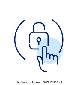 Opening lock with fingerprint. Pixel perfect, editable stroke