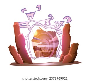 Opening magic portal or gate for game interface, realistic vector illustration isolated on white background. Portal or teleport to another game level or dimension.