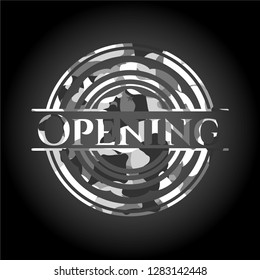 Opening on grey camouflaged pattern