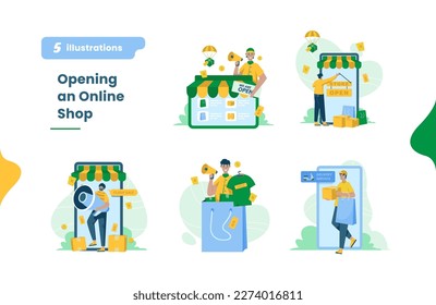Opening an online shop flat illustration collection pack
