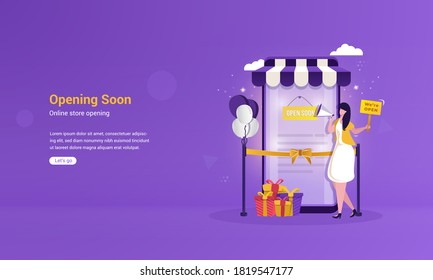 Opening online store ceremony illustration concept