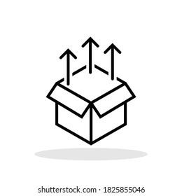 Icono de apertura del paquete en estilo plano de moda. Símbolo de paquete para el diseño de su sitio web, logotipo, aplicación, interfaz de usuario Vector EPS 10.