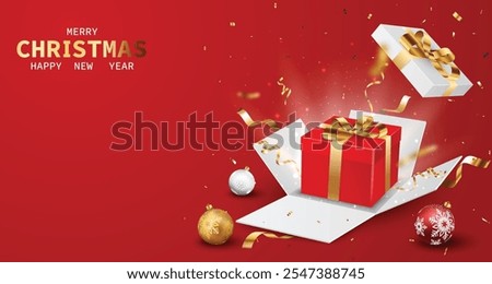 Opening Red gift boxes with golden ribbons