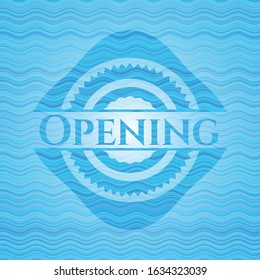 Opening sky blue water wave style badge. Vector Illustration. Detailed.
