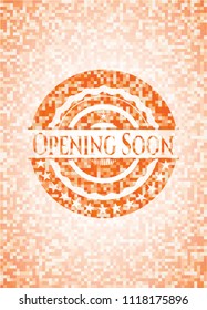Opening Soon abstract orange mosaic emblem with background