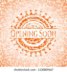 Opening Soon abstract orange mosaic emblem with background