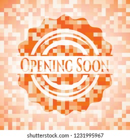 Opening Soon abstract orange mosaic emblem with background