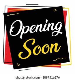 Opening soon Announcement banner. Colorful advertising label, poster, icon, badge, sign and vector symbol design. Square banner for social media use and business promotion. Creative ads template