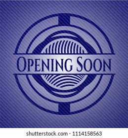 Opening Soon badge with denim background
