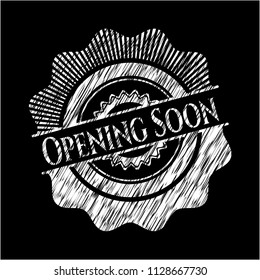 Opening Soon chalkboard emblem on black board
