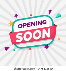 Opening soon composition background with flat design or sign and banner template 