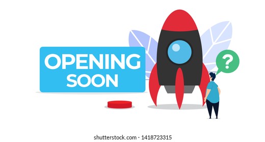 opening soon creative illustration vector of graphic , small people in opening soon service flat illustration vector , vector flat illustration for website landing page