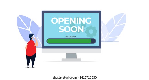 opening soon creative illustration vector of graphic , small people in opening soon service flat illustration vector , vector flat illustration for website landing page