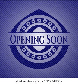 Opening Soon emblem with denim high quality background