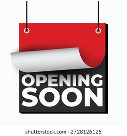Pronto colgando diseño de la etiqueta de la muestra con los colores rojos y negros, convenientes para la tienda, la tienda, y los anuncios del negocio