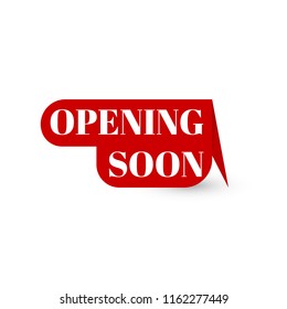 Opening Soon Lettering Text With Red Paper Origami Speech Bubble. Banner Template Design. Vector Illustration