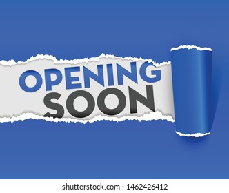 Opening Soon paper ripping vector sign. Page torn effect 