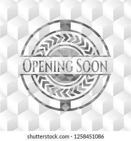 Opening Soon realistic grey emblem with cube white background