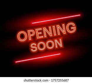Opening soon red colour neon sign on black background - Vector