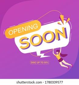 Opening Soon, Re-opening, We are open banner illustration. Social media content