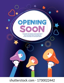 Opening soon, vector sign illustration. Business advertising. Promotion announce tag, sticker.