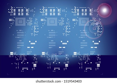 opening Stencil of metal mask for solder paste component PCB. background blue