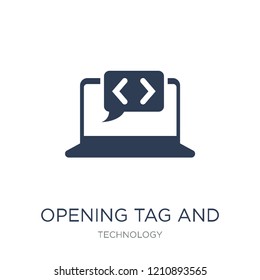 Opening tag and closing tags icon. Trendy flat vector Opening tag and closing tags icon on white background from Technology collection, vector illustration can be use for web and mobile, eps10