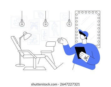 Opening tattoo salon isolated cartoon vector illustrations. Professional tattoo master opens his own salon, business idea, service sector, beauty industry, fashion design vector cartoon.