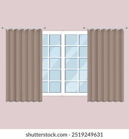 Opening Window the window curtains Balcony of apartment building facade vector