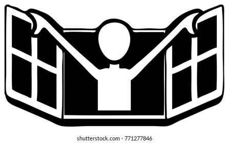 Opening window figure stencil black, vector illustration, horizontal, isolated