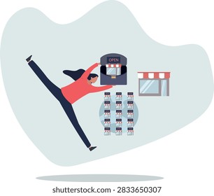 Opening a worldwide chain of stores. The concept of a successful business. situation and activities. flat design.