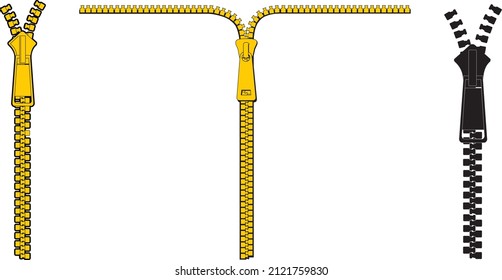 Opening Zipper Elements Object Set Vector Illustration Art Isolated