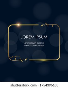 Opening/invitation card with golden box shape with leaves and flares. Grand opening concept. Vector illustration template