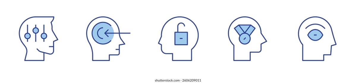 openmind, selfcontrol, achievement, eye, perception. Mindfulness Icon vector illustration. Line Duotone style. Editable stroke.